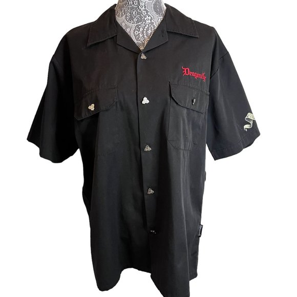 Dragon Fly Motorcycle Mens Black Button Up Shirt USA Garage Free To Ride Size M - Picture 2 of 12